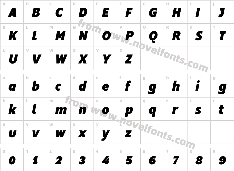 Supra W03 Black Condensed ItalicCharacter Map