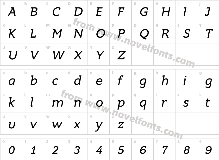 Supra W03 Normal Demiserif ItalicCharacter Map