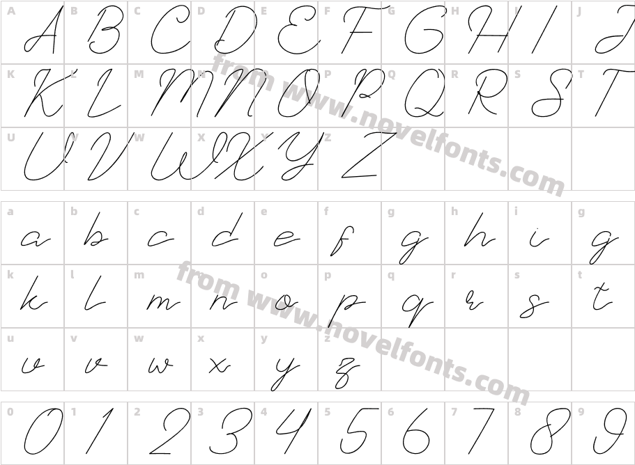 Suttell Script RegularCharacter Map