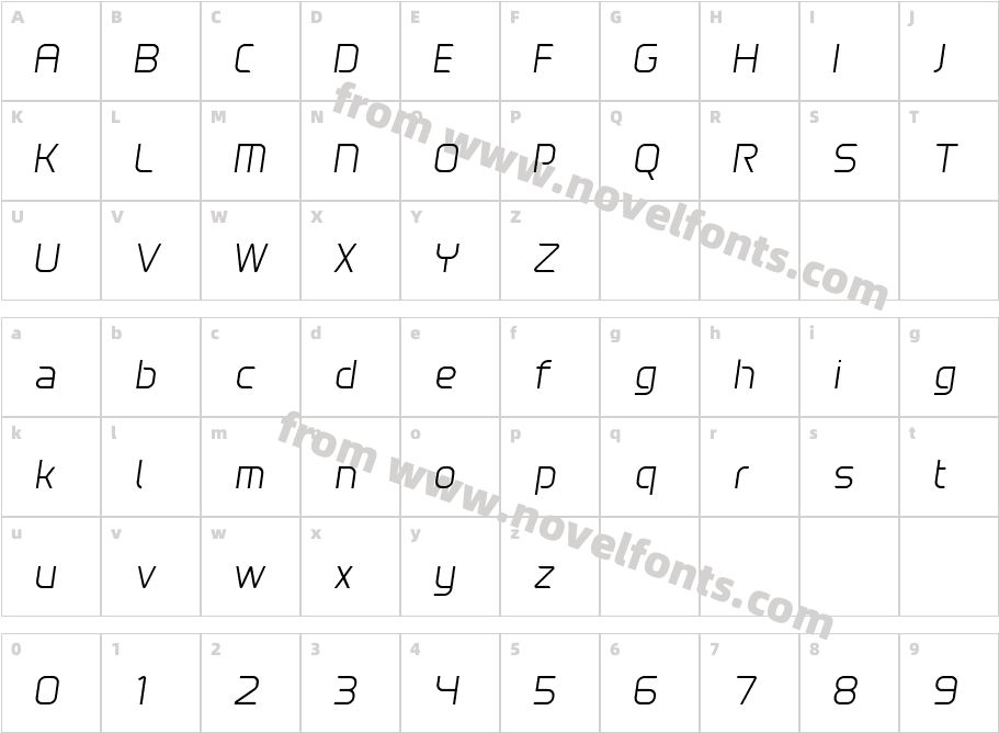 Nereus Italic LightCharacter Map