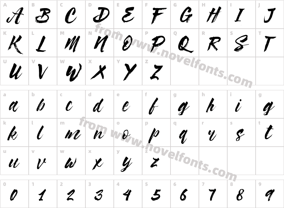 Syabab Brush ScriptCharacter Map