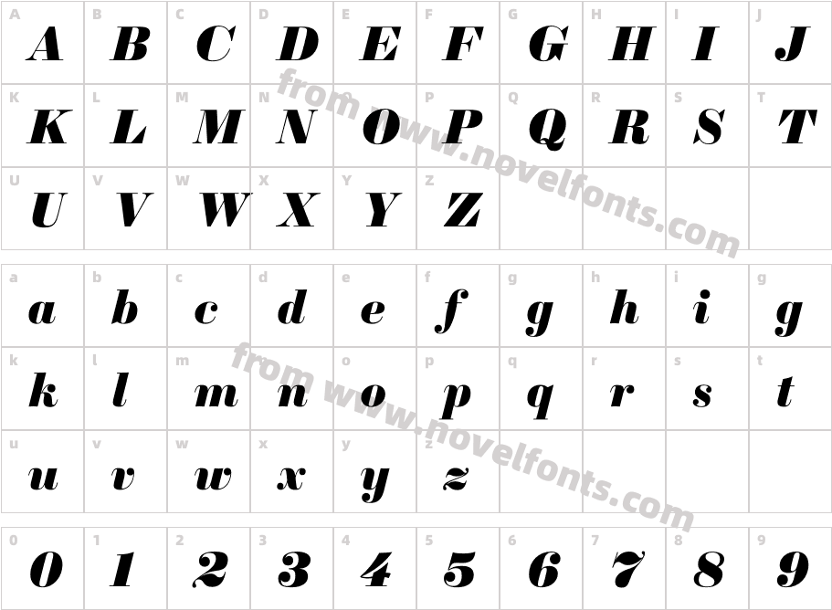 Sybarite Large ItalicCharacter Map
