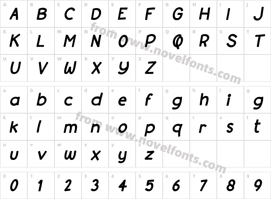 Syubidoo Bold ItalicCharacter Map