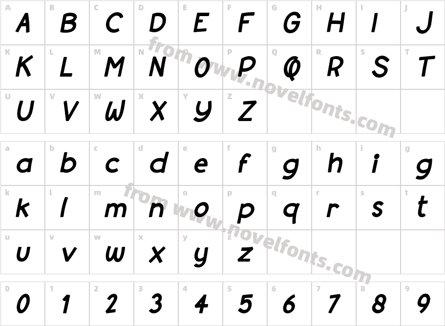 Syubidoo Bold ItalicCharacter Map