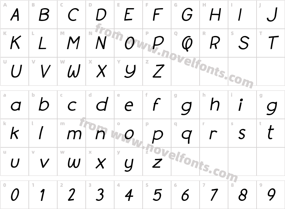 Syubidoo ItalicCharacter Map