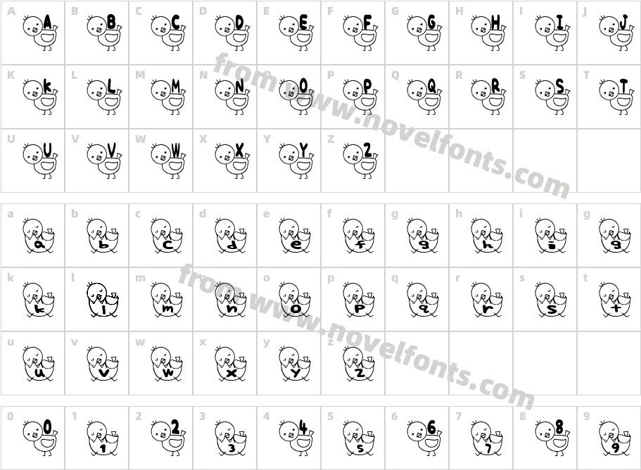 T piyo FontCharacter Map