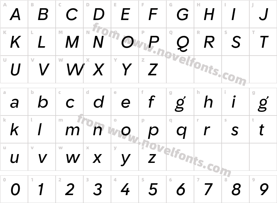 TG Riota Gothic W05 ItalicCharacter Map