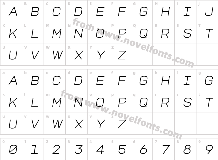 TROS Extra Light ItalicCharacter Map