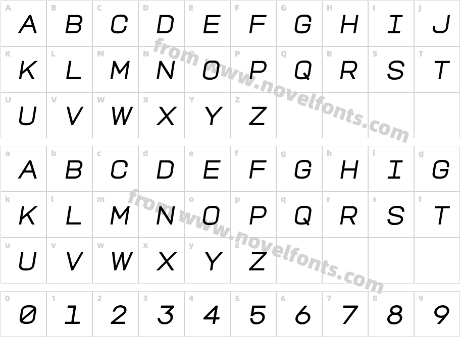 TROS ItalicCharacter Map