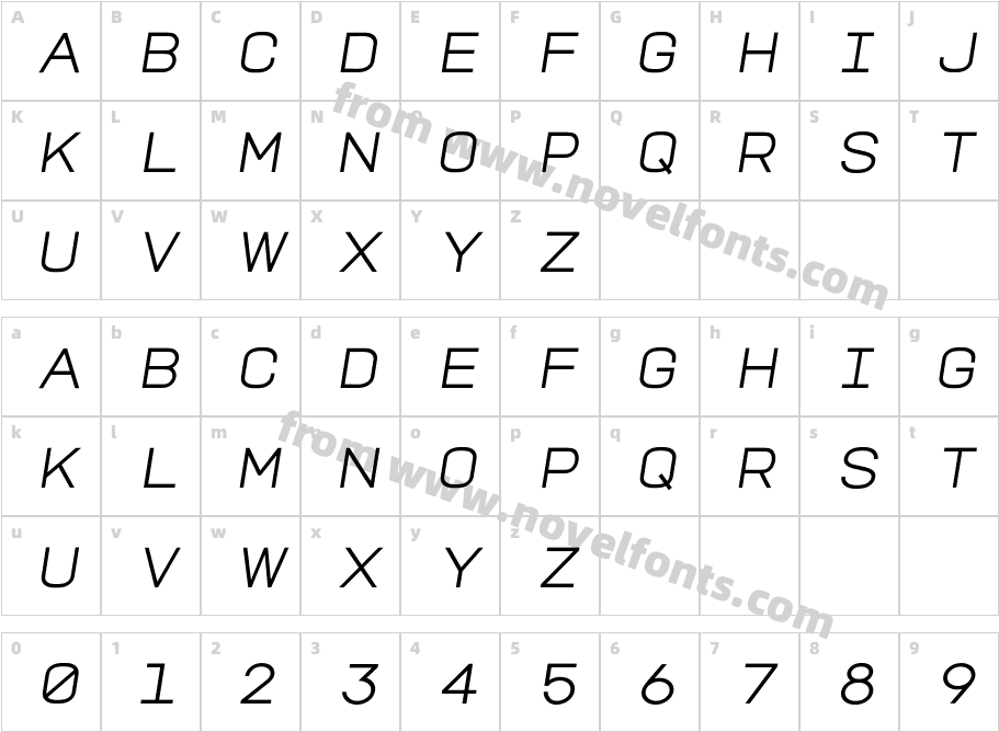 TROS Light ItalicCharacter Map