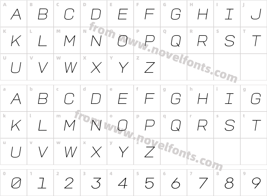 TROS Thin ItalicCharacter Map