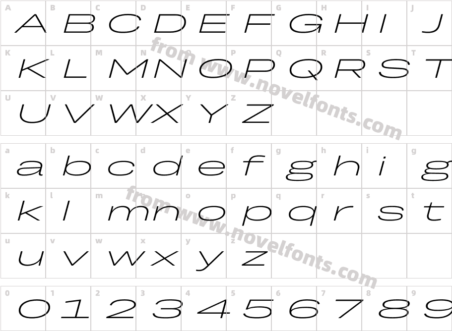TRY Grtsk Extra Light Mega SlantCharacter Map