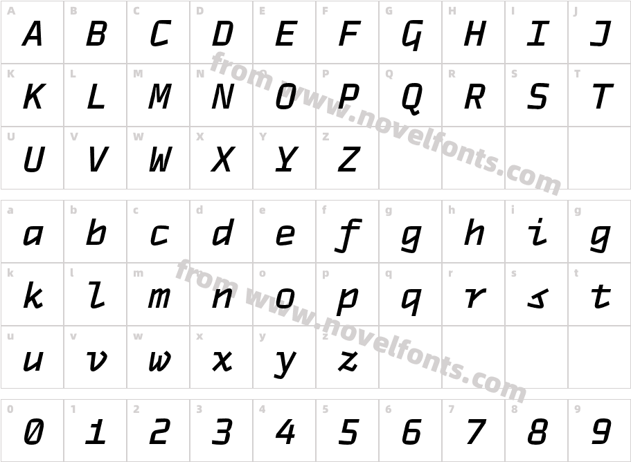 TT Autonomous Mono Medium ItalicCharacter Map