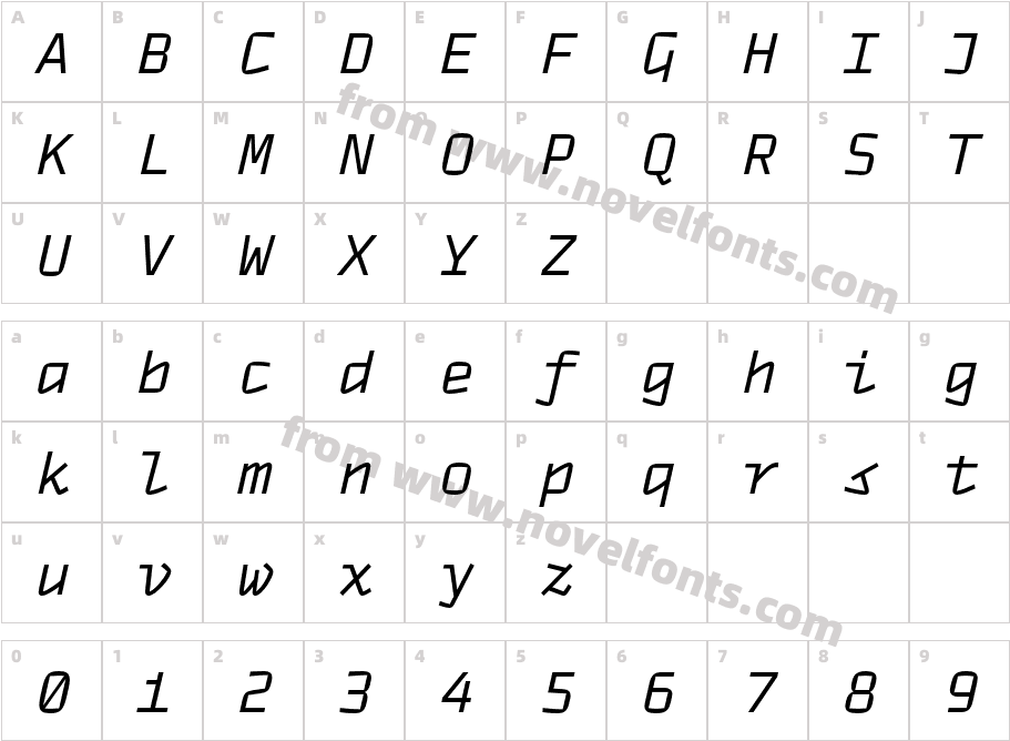 TT Autonomous Mono W05 ItalicCharacter Map