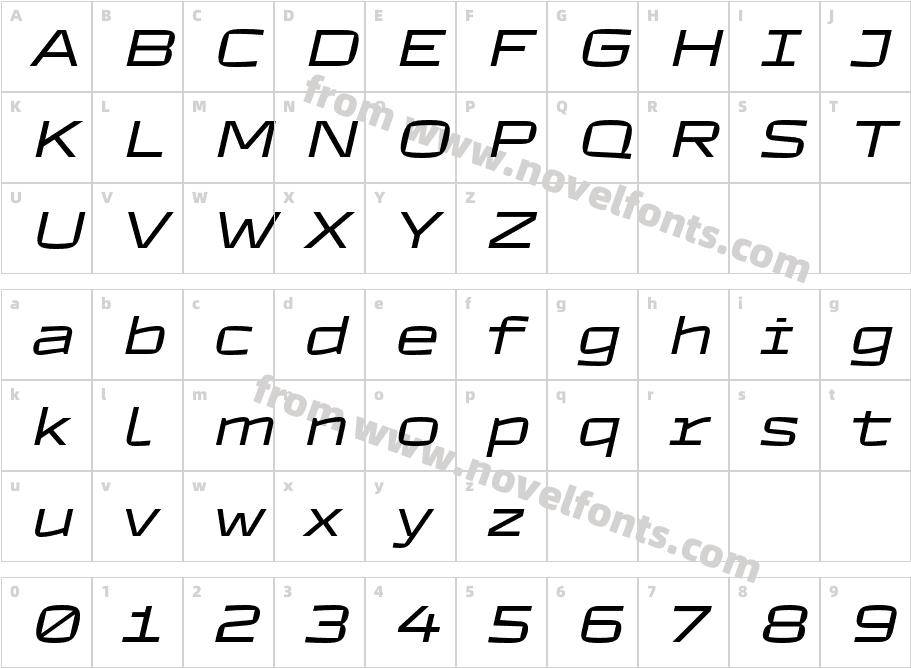 TT Autonomous W05 Light ItalicCharacter Map