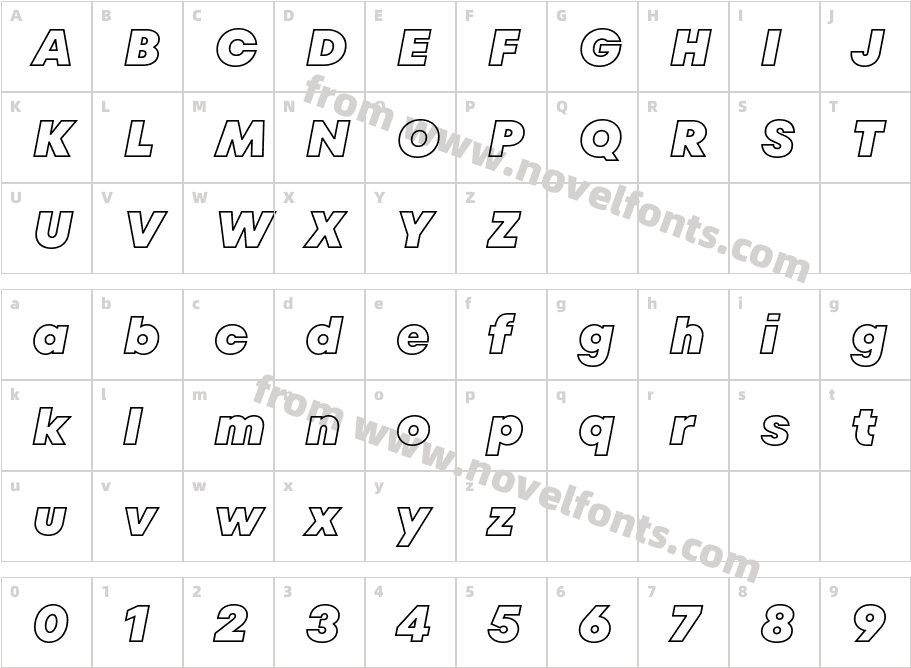 TT Fors Black Outline Trial ItalicCharacter Map