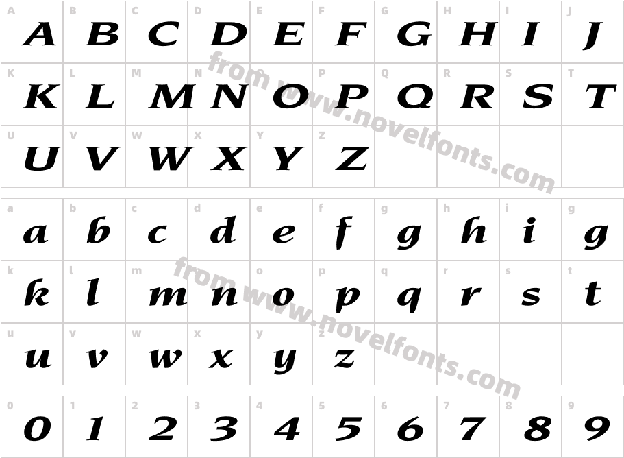 Neuvarese Bold Italic ExCharacter Map