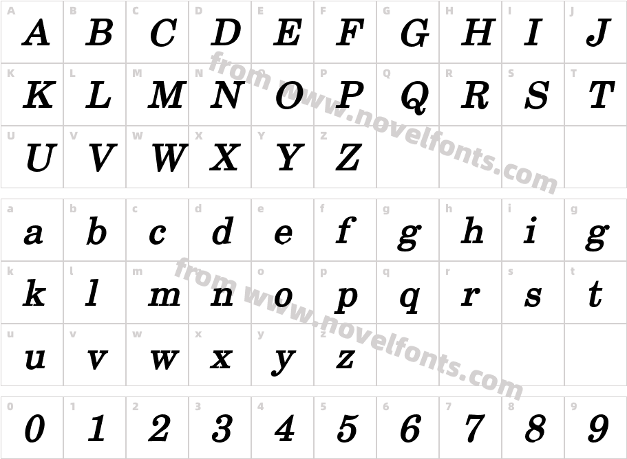 New Boston Bold ItalicCharacter Map