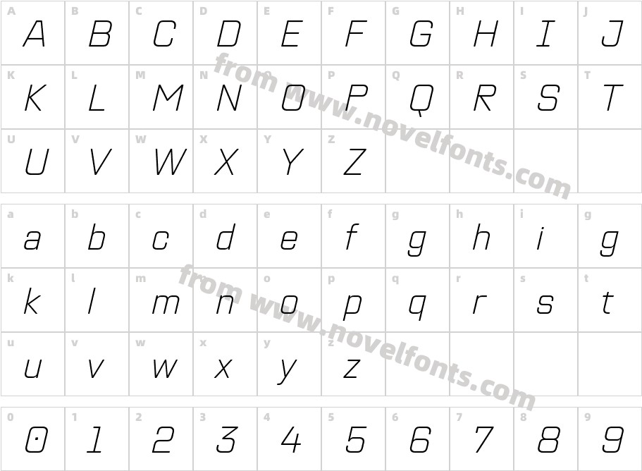 TT Lakes Neue Trial Extra Light ItalicCharacter Map