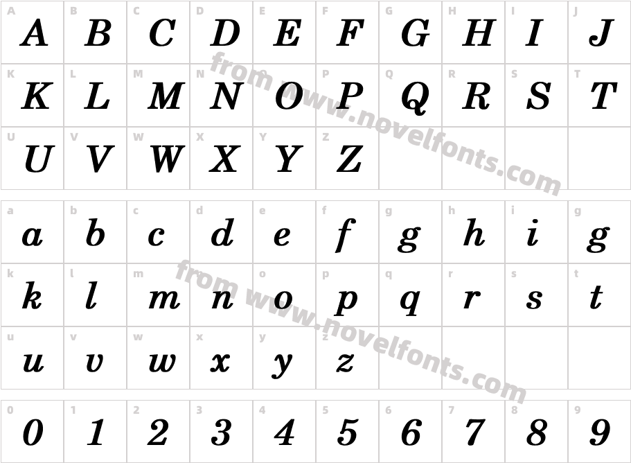 New Century Schoolbook Bold ItalicCharacter Map