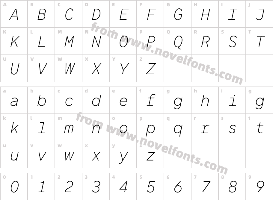 TT Norms Pro Mono ExtraLight ItalicCharacter Map