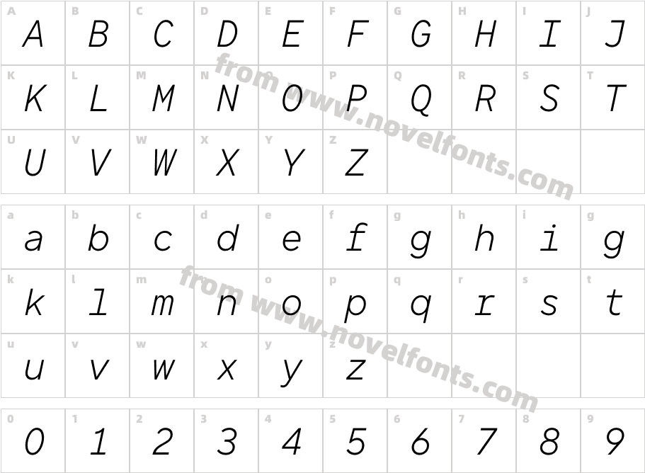 TT Norms Pro Mono Light ItalicCharacter Map