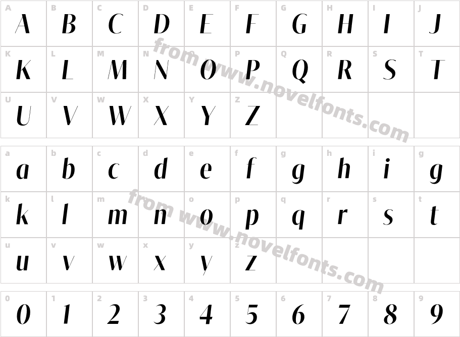 Tabac Big Glam Semibold ItalicCharacter Map