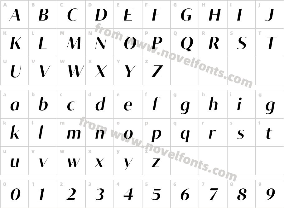Tabac GlamG1 Semibold ItalicCharacter Map