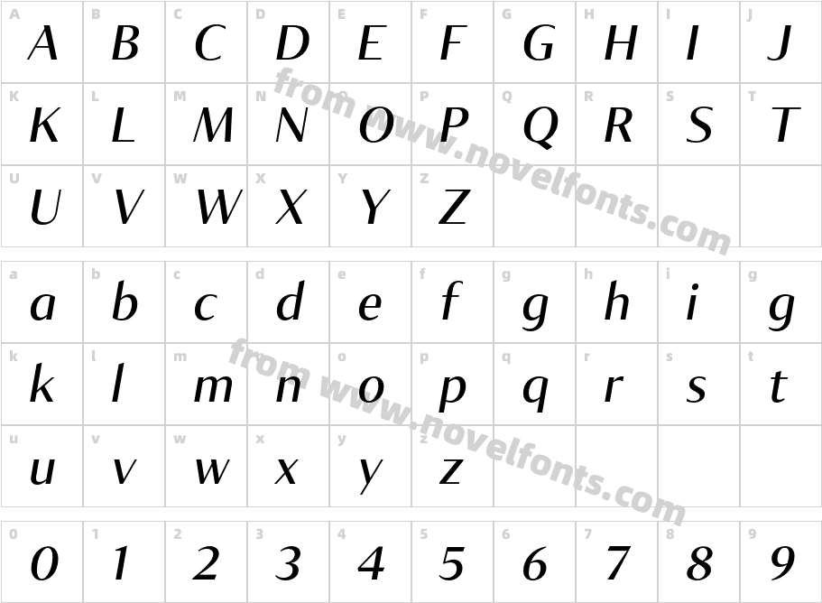 Tabac GlamG3 Medium ItalicCharacter Map