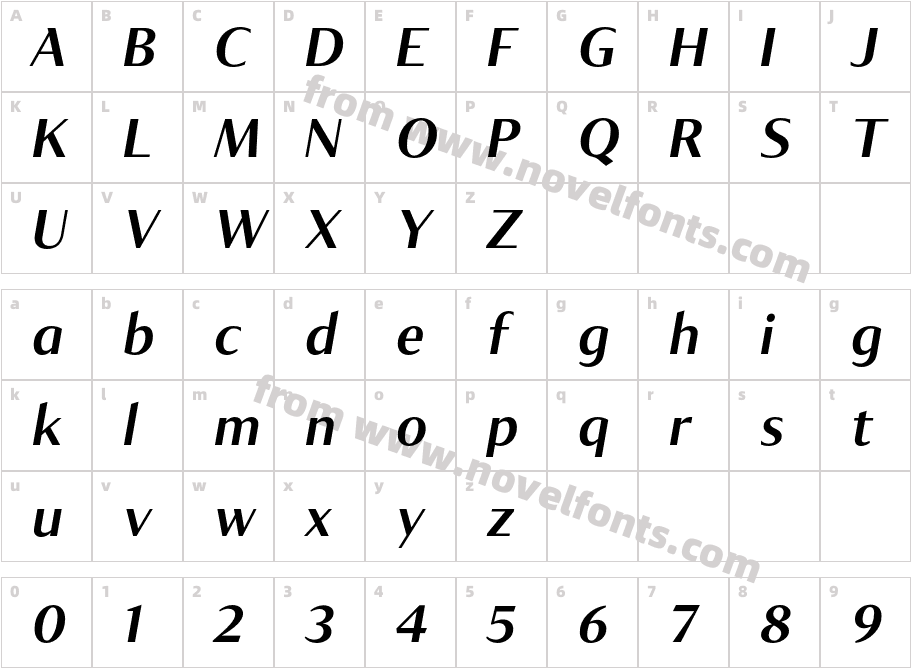 Tabac GlamG4 Semibold ItalicCharacter Map