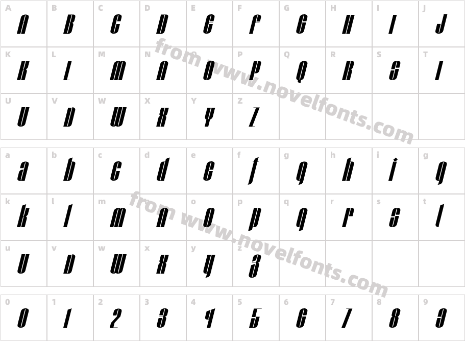 Taboo Pro Bold ItalicCharacter Map