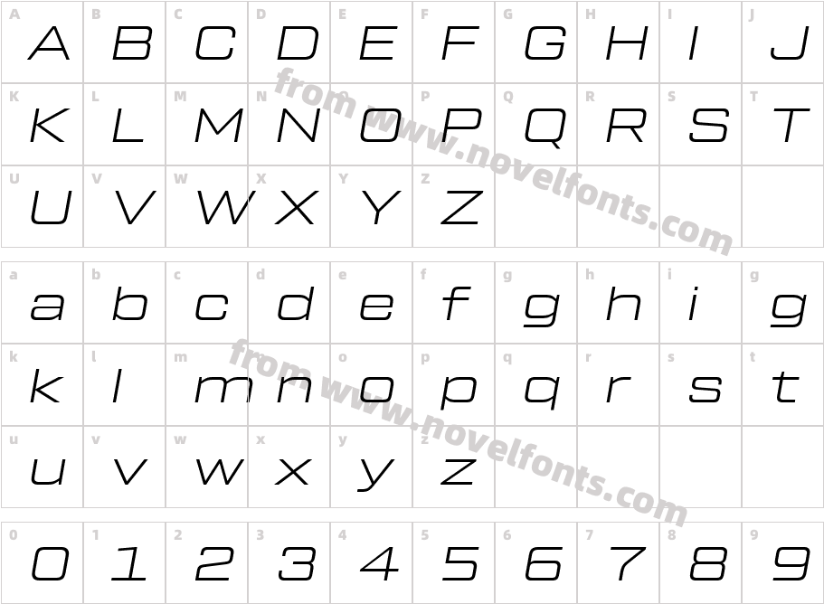 Tactic Sans Extended Light ItalicCharacter Map