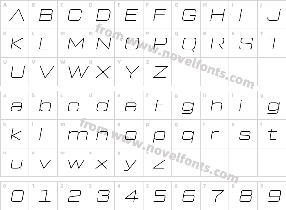 Tactic Sans Extended Thin ItalicCharacter Map