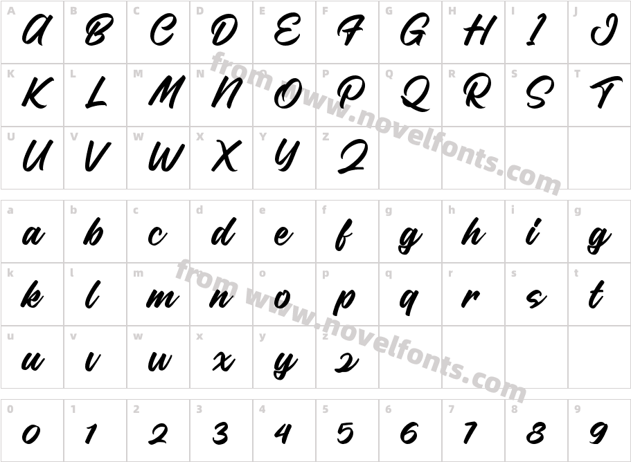 Taliga ScriptDEMO RegularCharacter Map