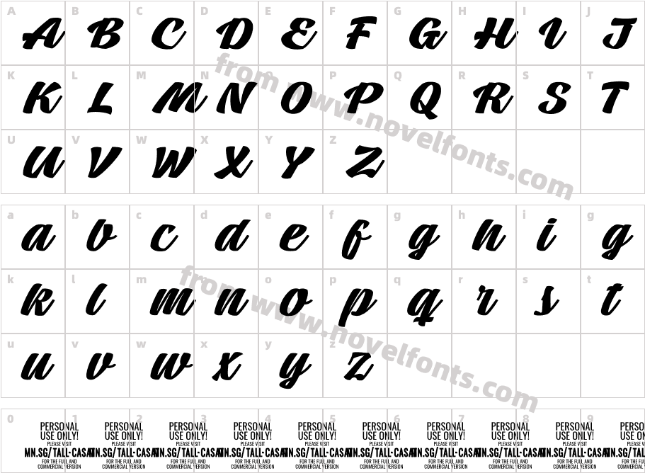 Tall Casat Bold PERSONAL USECharacter Map