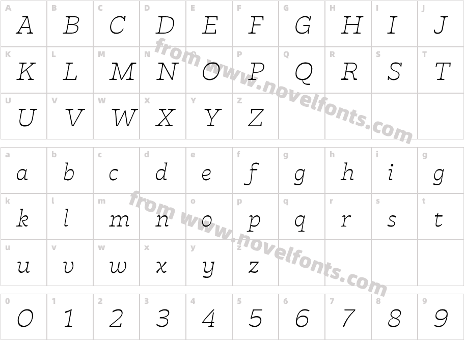 Tarif Extralight ItalicCharacter Map