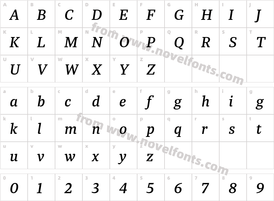 Tasman Medium ItalicCharacter Map