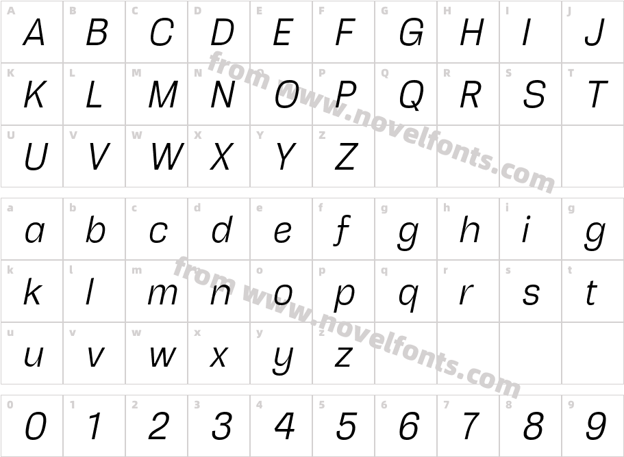 Tatype ItalicCharacter Map