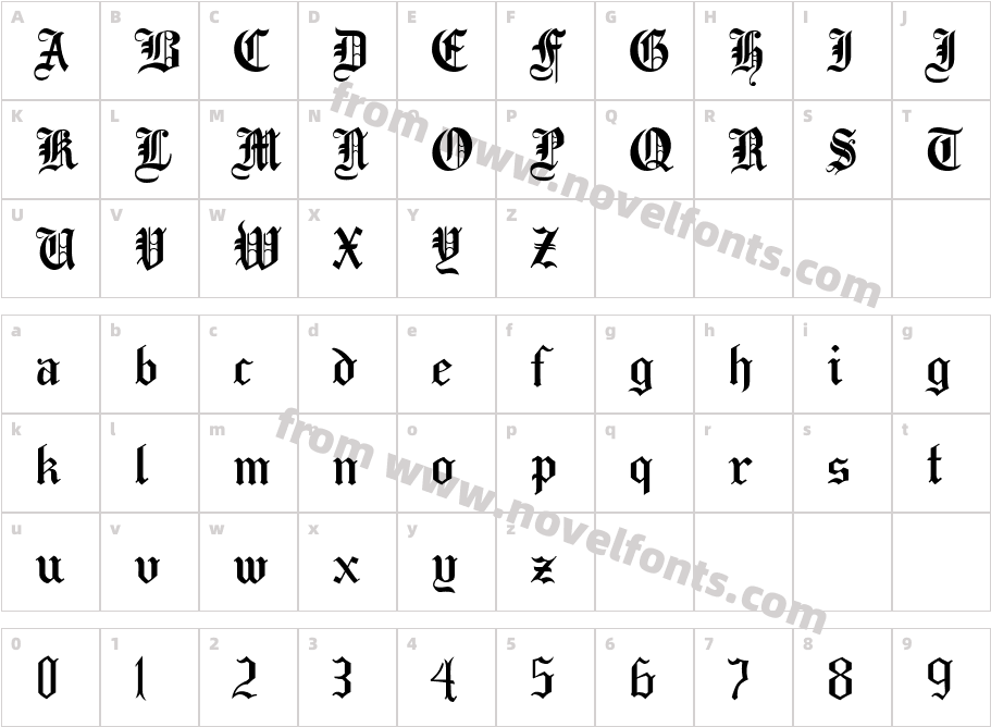 Taylor GothicCharacter Map