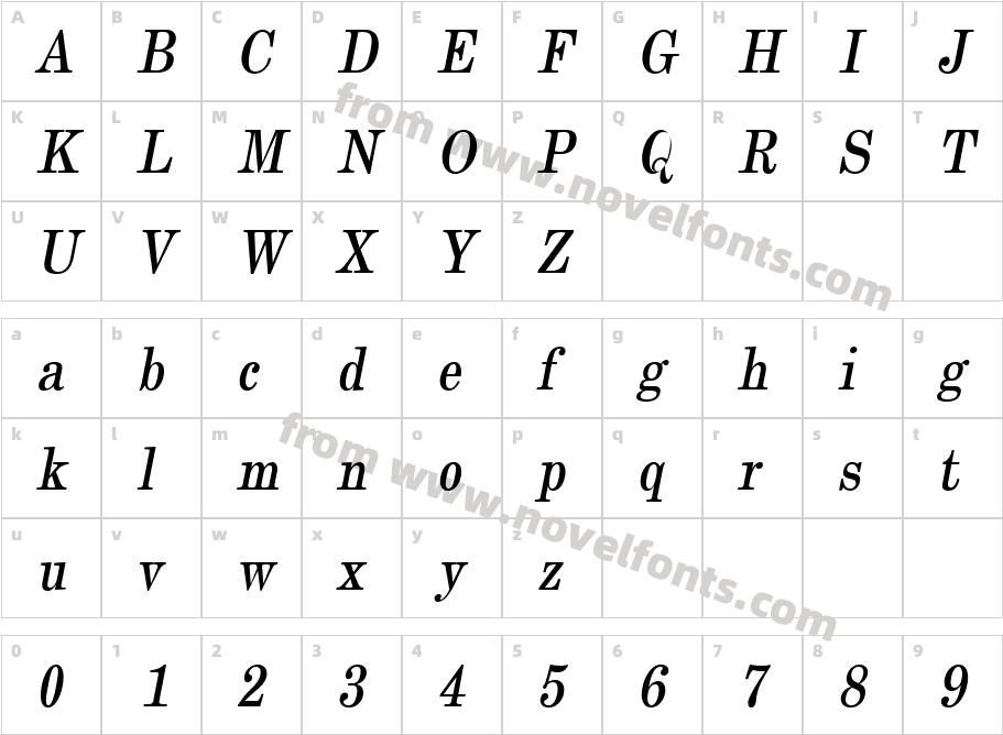 New Century Thin ObliqueCharacter Map