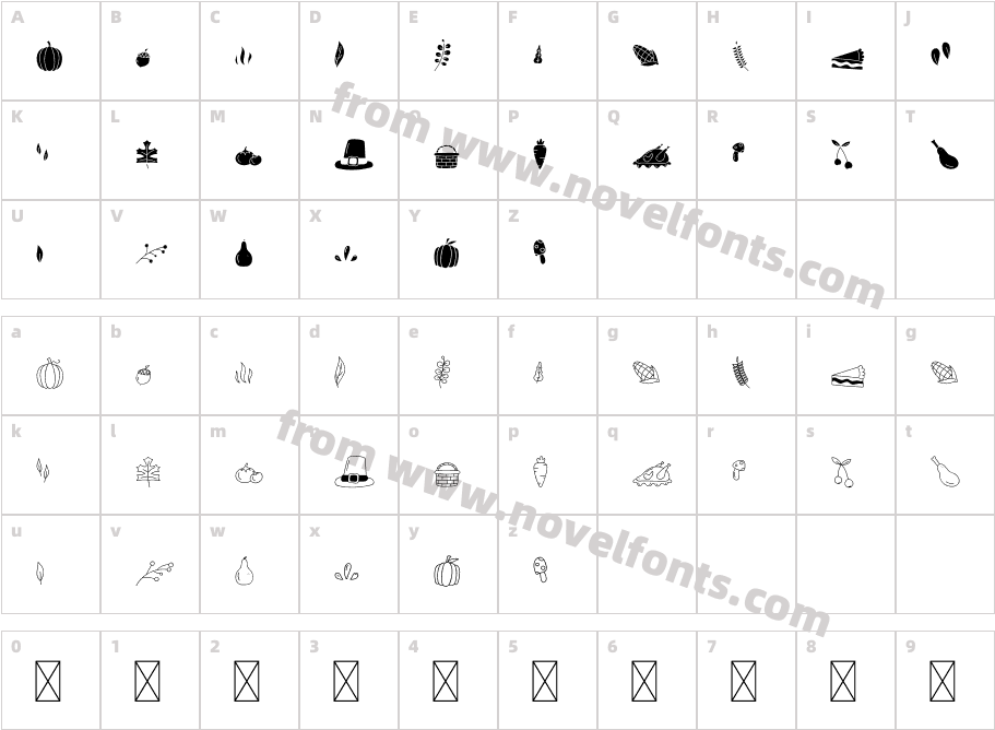 Thankful Dingbats RegularCharacter Map