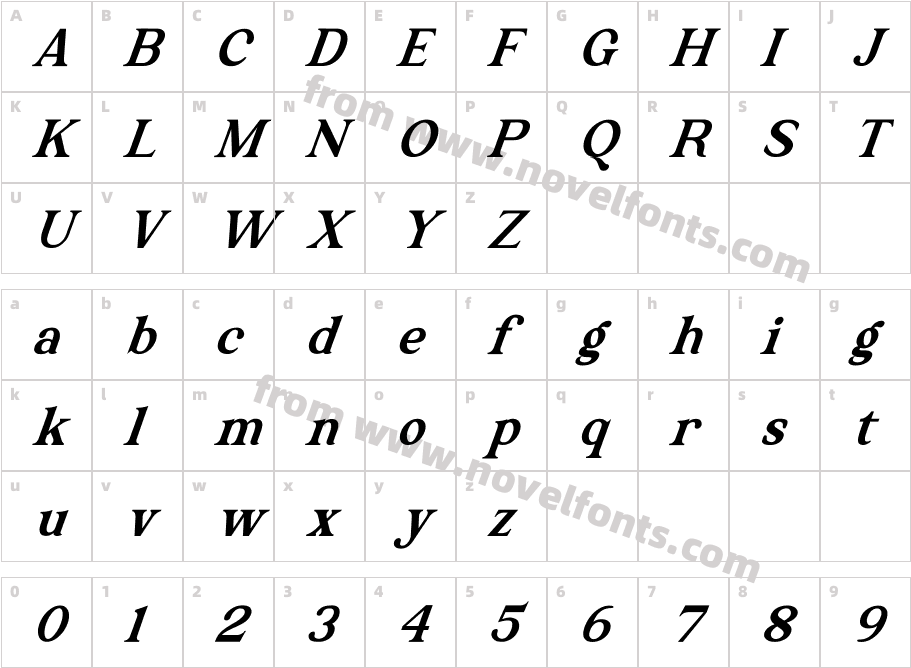 The Texterius ItalicCharacter Map