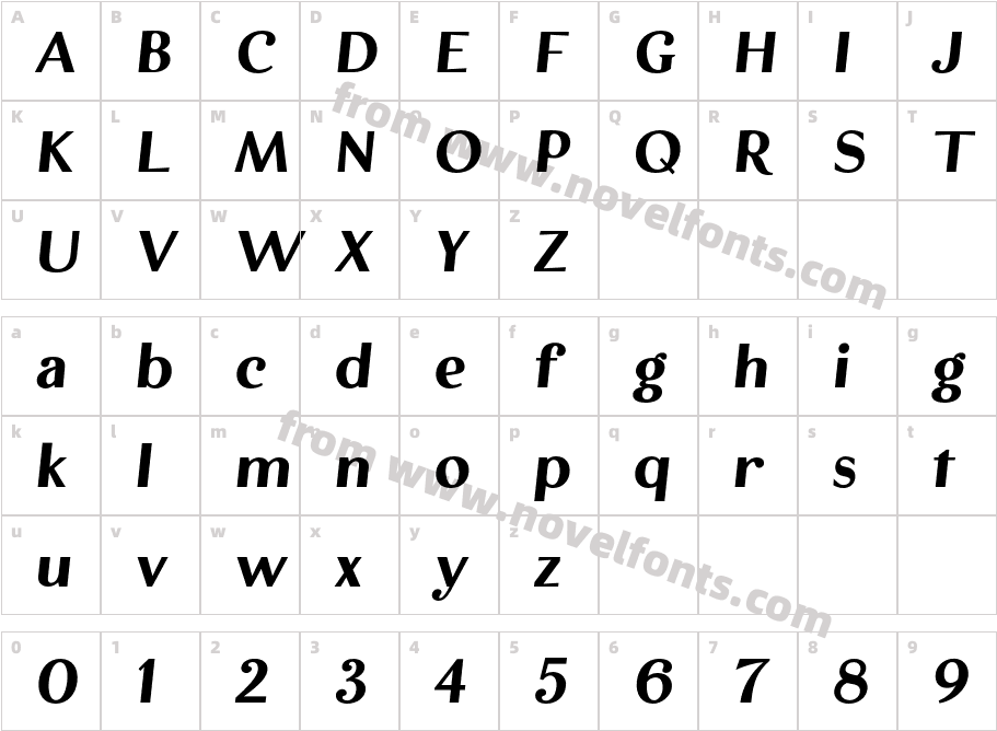 The Voyager Bold ItalicCharacter Map