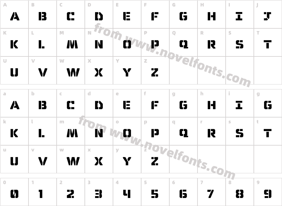 Thedus Stencil CondensedCharacter Map