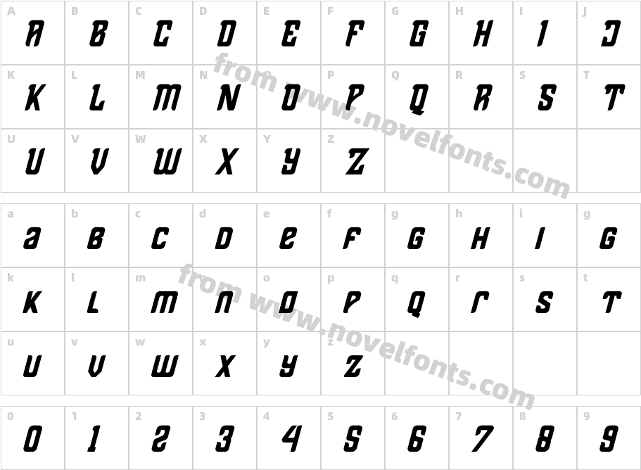 Thenacious ItalicCharacter Map