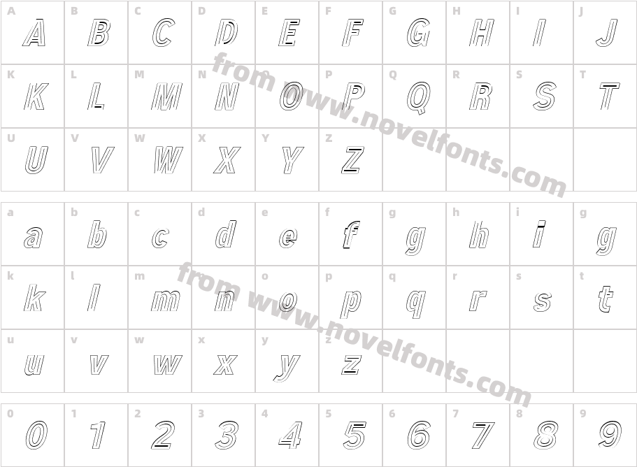 Throwback Italic OutlineCharacter Map
