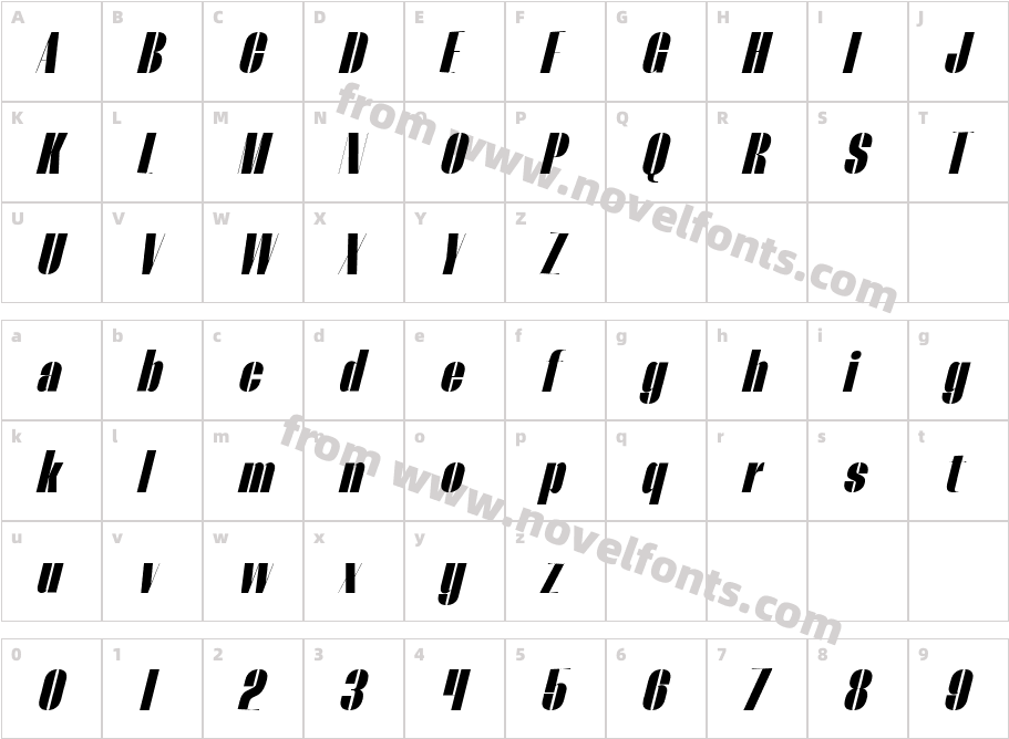 Thunder Extra Bold HC ItalicCharacter Map