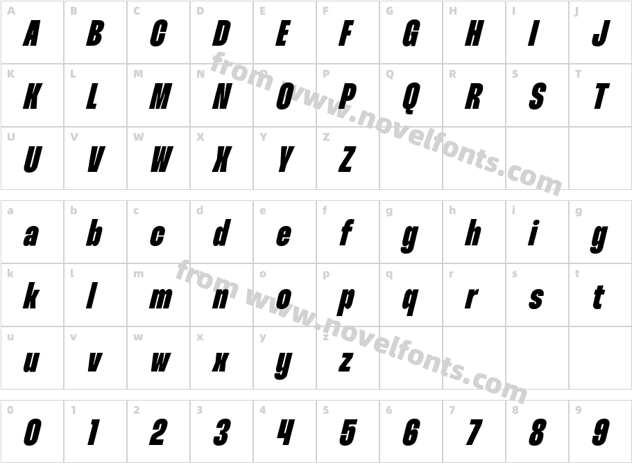 Thunder Extra BoldLC ItalicCharacter Map