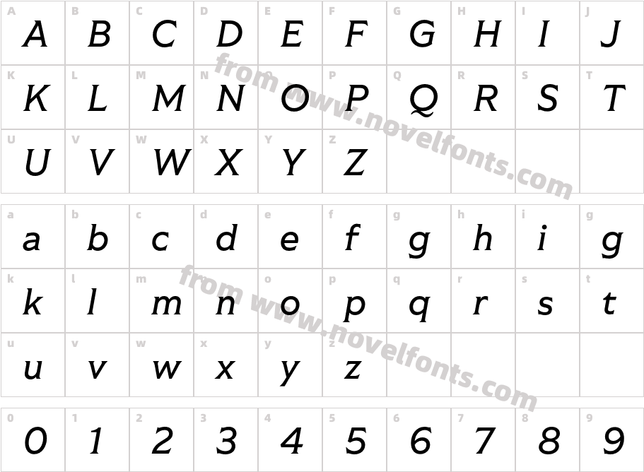 Tiller Medium ItalicCharacter Map