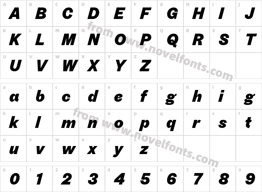 Touvlo Black ItalicCharacter Map